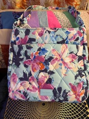 Vera Bradley Quilted Floral Crossbody in Light Blue and Pink